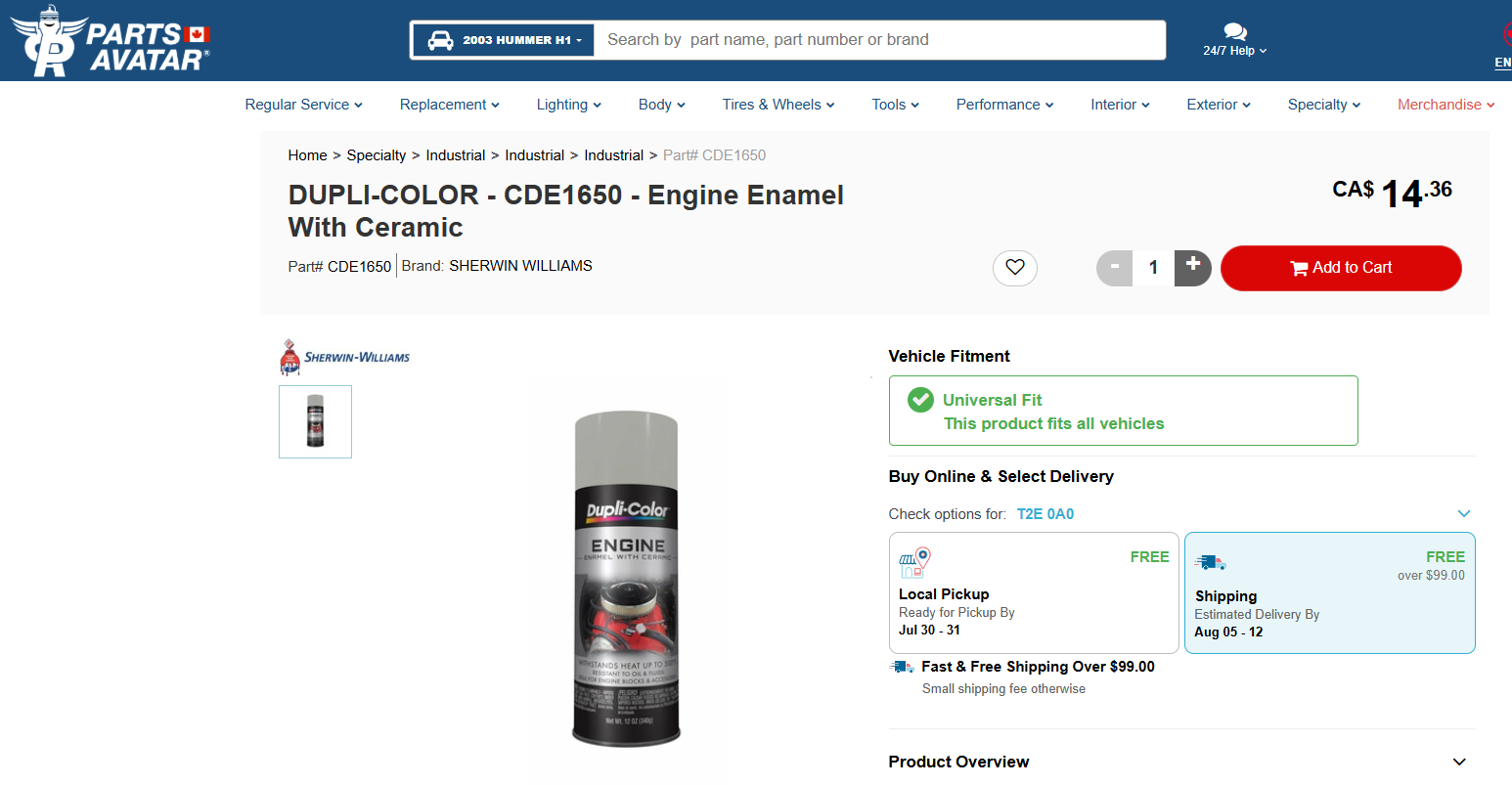 Sherwin Williams Dupli-Color Engine Enamel with Ceramic CDE1650 (Cast Coat Aluminum, 340g)