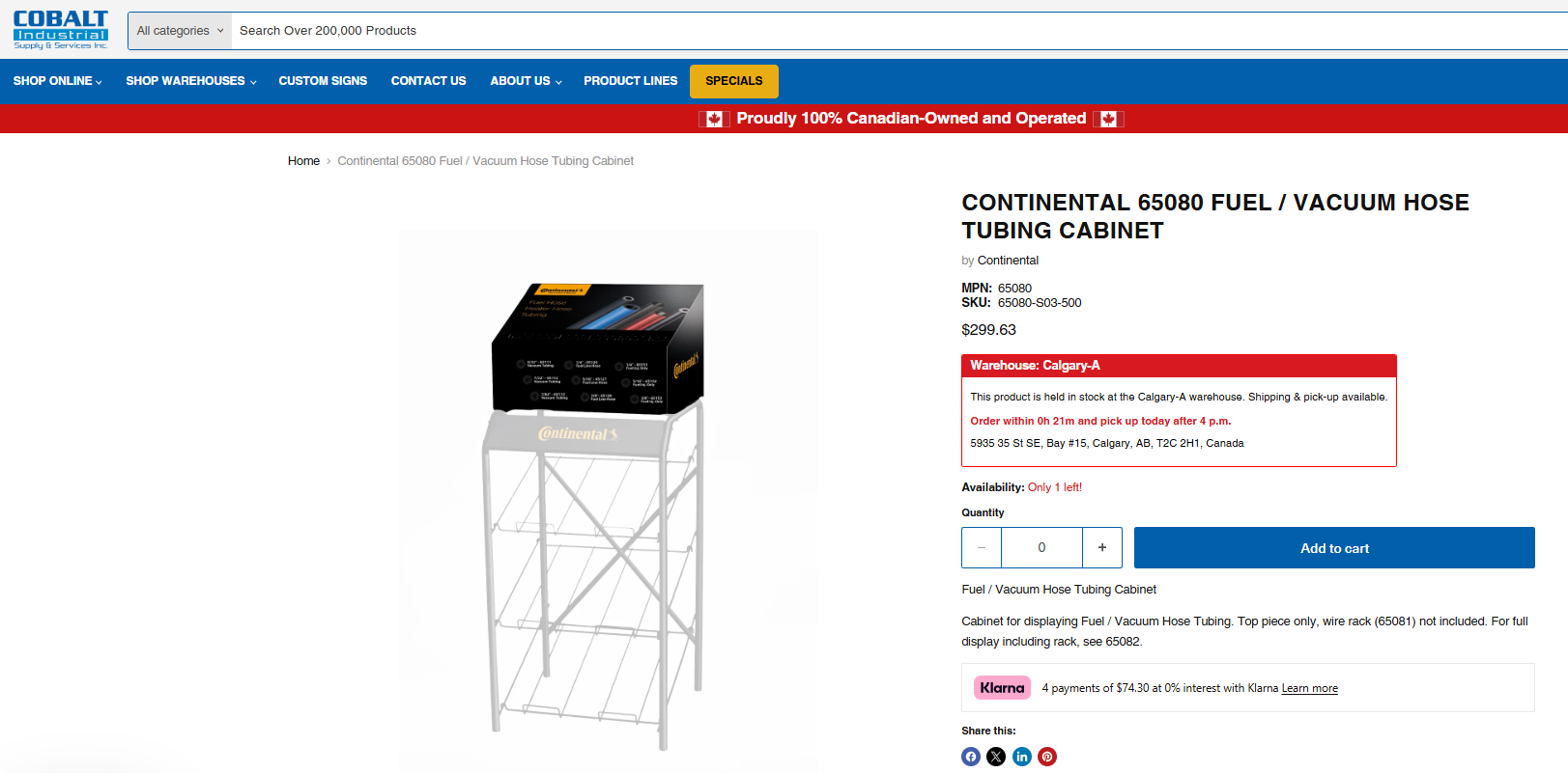 Continental Elite Hose Merchandiser (Fuel/Heater Hose Tubing Cabinet, Model 65080) – comes with some tubing!
