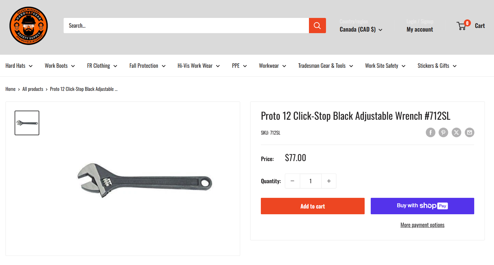 Proto 12” (300mm) Clik-Stop Adjustable Wrench (Model 712SL, up to 2” Jaw)