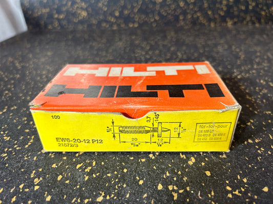 Hilti EW6-20-12 P12 Threaded Studs (W6, 20mm or 13/16”, 100-piece set)