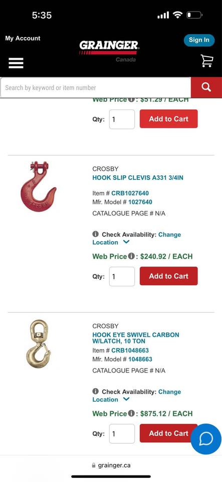 Crosby Hook Slip Clevis 3/4” Heavy Duty Rigging / Lifting / Crane Hook