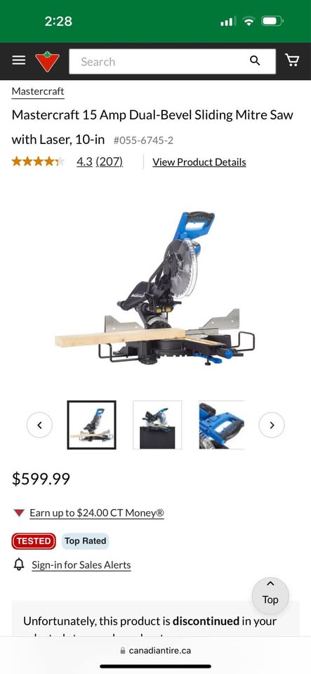 Mastercraft 15 Amp Dual Bevel 10” Sliding Compound Mitre Saw 055-6745-2