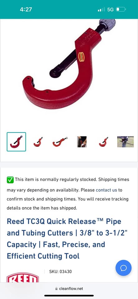 Reed TC30Q Quick Release Pipe and Tubing Cutter 3/8" to 3 1/2"