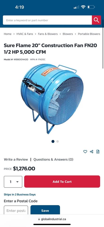 SureFlame FN20 Stackable Air Mover Fan - Heavy Duty 5,000 CFM