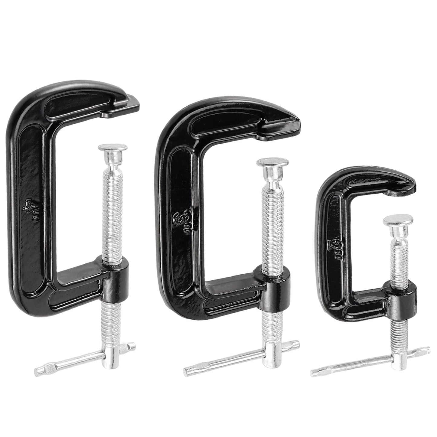 Set of 3 Small C-Clamps (2”, 2.5”, 3”) for Precision Clamping