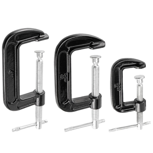 Set of 3 Small C-Clamps (2”, 2.5”, 3”) for Precision Clamping