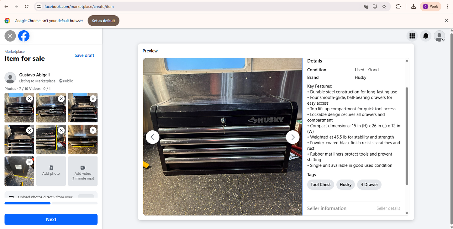 Husky (H4CH1R) 4 Drawer Top Tool Chest- WITH KEYS 2*