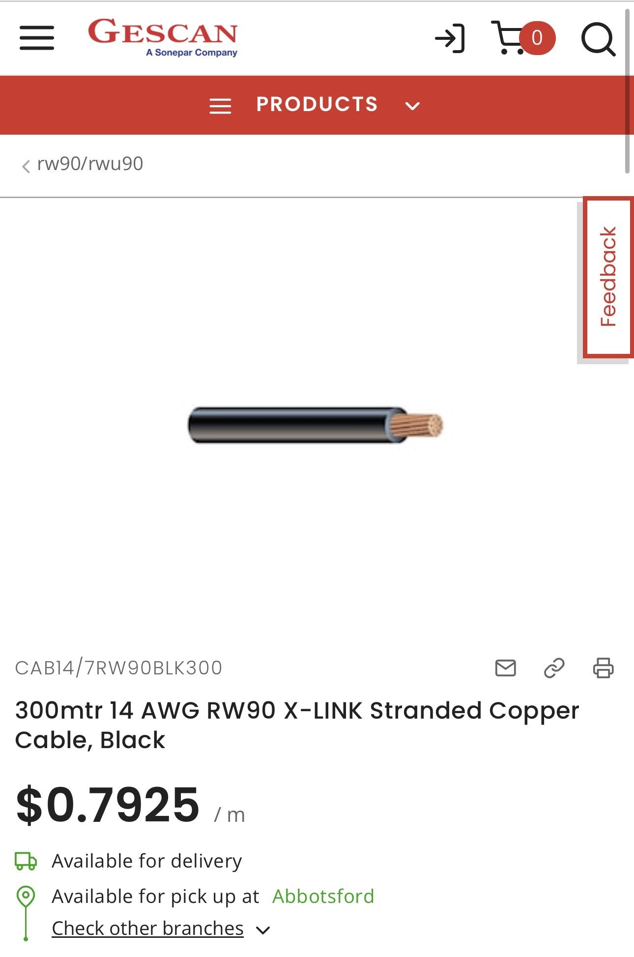 Nexans 14/7 AWG RW90 XLPE Copper Electrical Cable – 240m