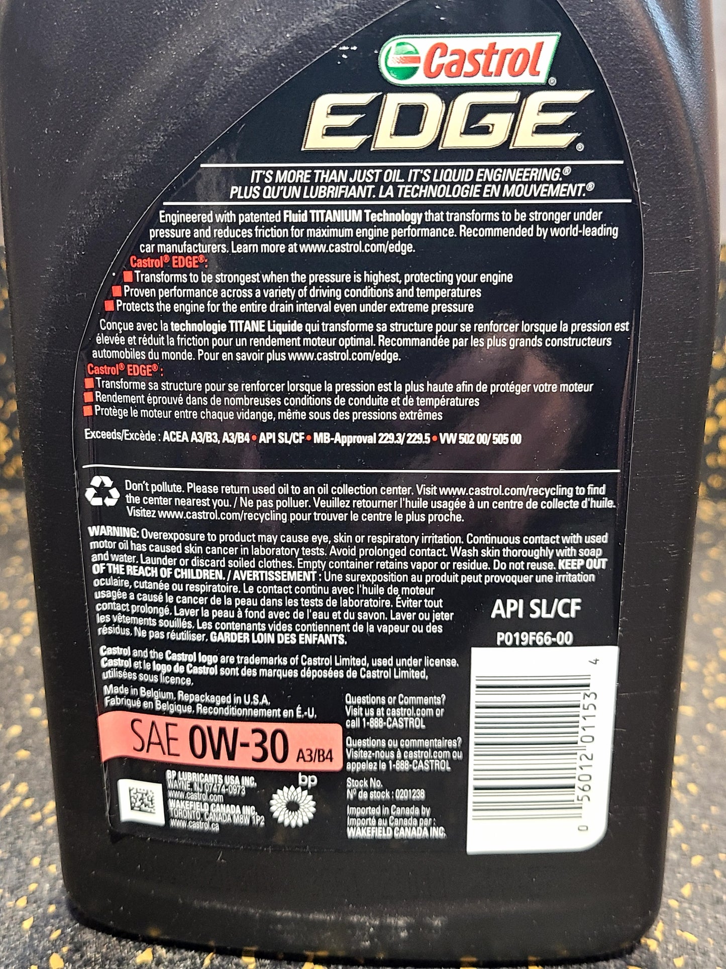 Castrol EDGE Euro A3/B4 0W30 Synthetic Engine/Motor Oil, 1L
