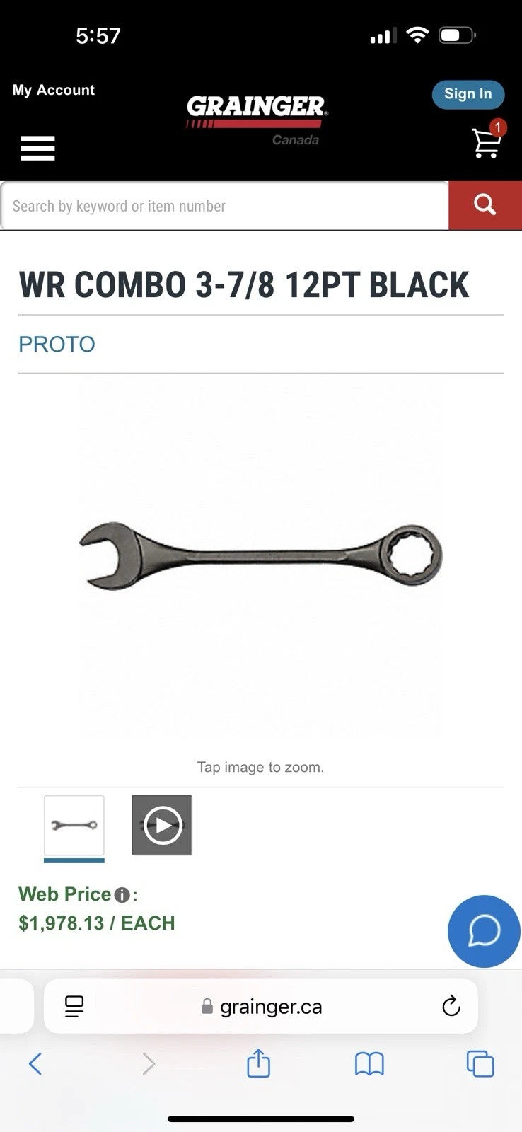 Proto 3 7/8" Combo Wrench 37" Long 35 lbs